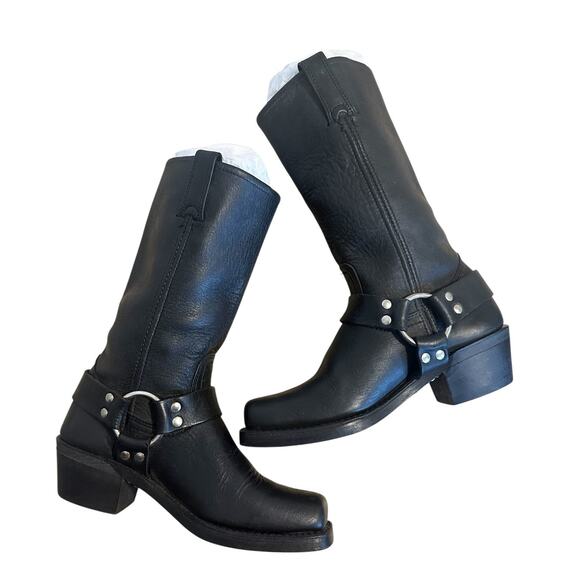 Frye Vintage Black  Leather Harness Boots Size 6.5 - Picture 10 of 11